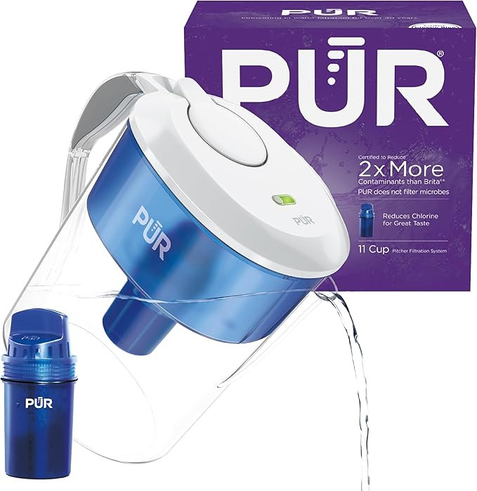 PUR 11-Cup Water Pitcher, 1 Filter, Great-Tasting Water, Dishwasher Safe