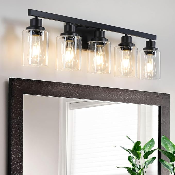 DIKAIDA 5-Light Black Bathroom Vanity Light, Modern Vanity Lighting Fixture