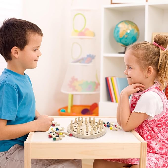 Wooden Memory Chess Matching Game: Large Family Board Games for Kids and Adults, Montessori Preschool Learning Educational Toy, Birthday Gift for Age 3 4 5 6 7 8+ Boy Girl