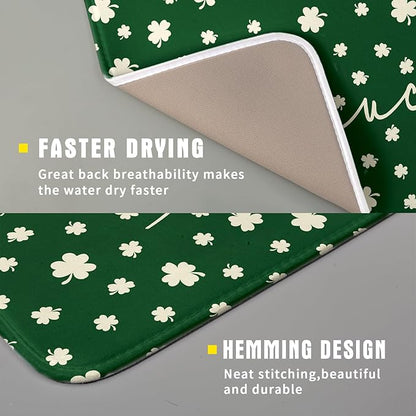 Giwawa St Patricks Day Dish Drying Mat Green Lucky Clovers Dish Drainer Mats