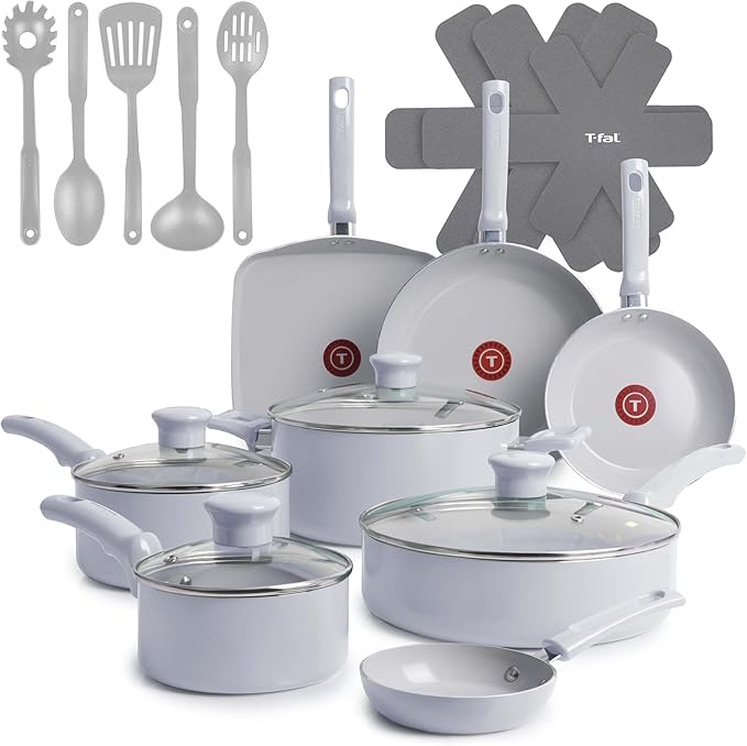 T-Fal Refresh Ceramic Nonstick Cookware Set, Oven Safe to 350°F, Includes