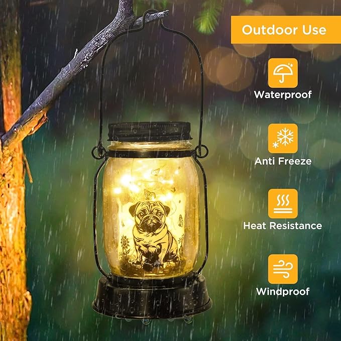 kyoryuger Pug Dog Gifts for Women/Men Pug Dog Solar Lanterns Mom Birthday Gift Pet Loss Lantern Pet Memorial Lights Solar Garden Decoration for Yard, Patio,Backyard,Porch Torches