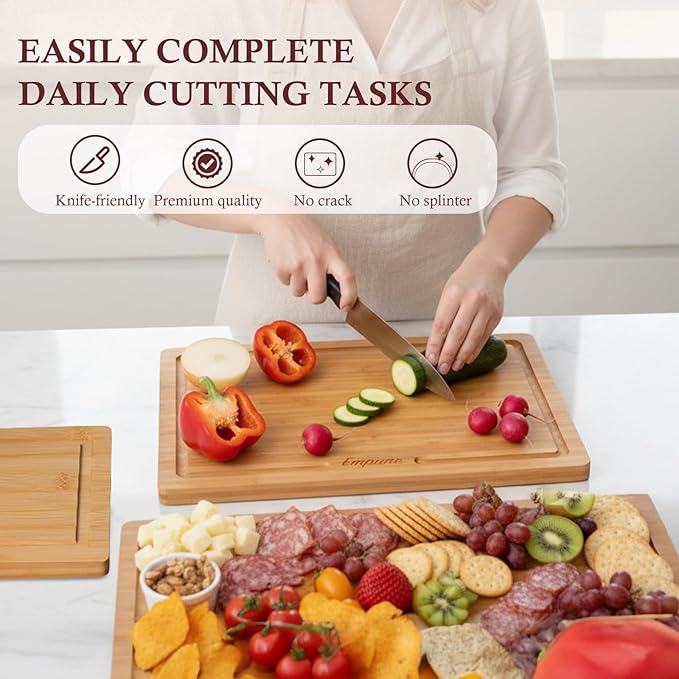 Empune Bamboo Cutting Board Set, Wood Cutting Boards