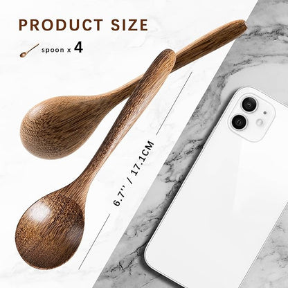 4 PCS Wooden Spoons for Honey, 6.7 inch Small Wooden Spoons