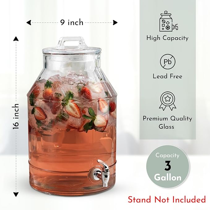 3 Gallon Glass Drink Dispensers