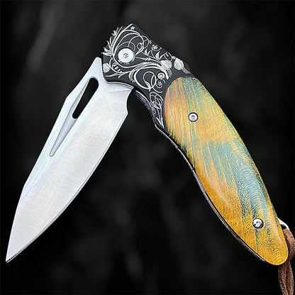 TACTICAL GEARZ Premium EDC Folding Pocket Knife, ASP30 Steel Drop Point Blade, Ball Bearing Pivot, Solidified Wood Handle, Includes Premium Leather Sheath (Narsil)