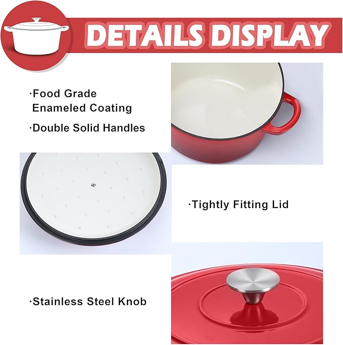 TeamFar 3qt Dutch Oven, Small Enameled Cast Iron Dutch Oven Pot