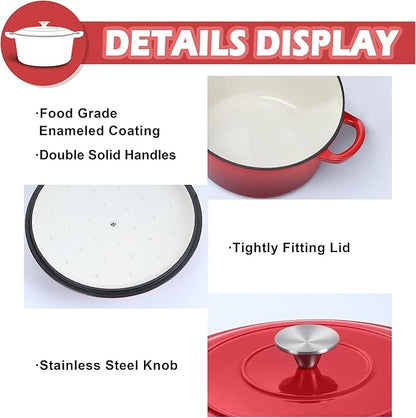 TeamFar 3qt Dutch Oven, Small Enameled Cast Iron Dutch Oven Pot