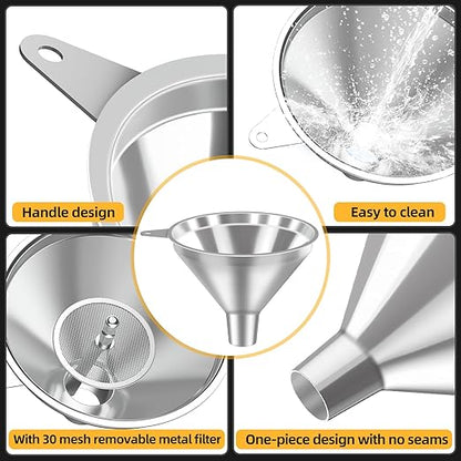 3 Pack Stainless Steel Kitchen Funnel Set, funnels