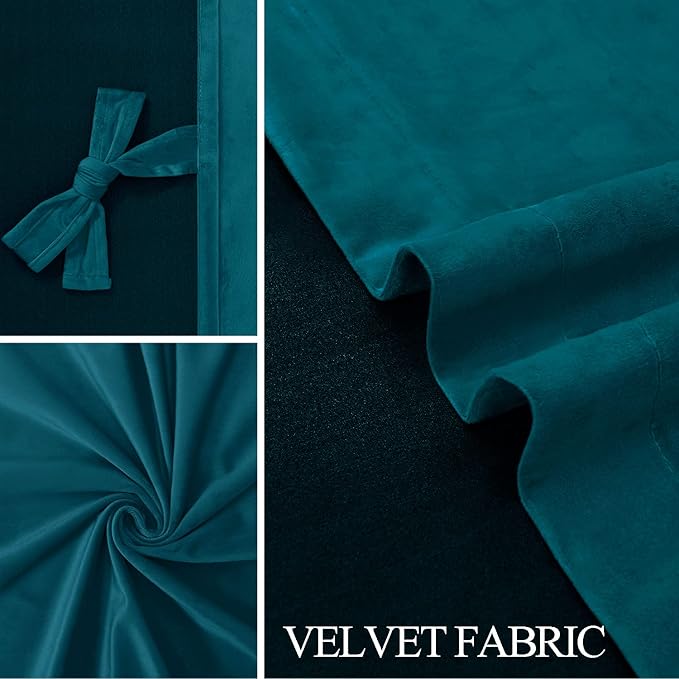 JIUZHEN Teal Velvet Curtains 72 inches Blackout Curtains