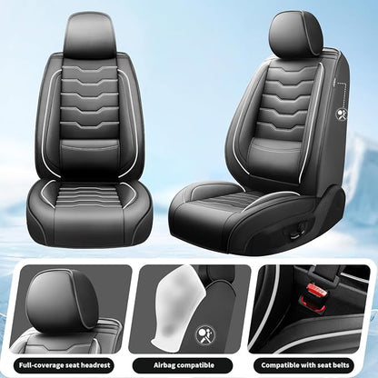 Car Seat Covers Fit for Jeep 5 Seats Wagoneer 2022-2025 2026 - Premium Leather, Waterproof & Breathable，All-Weather Seat Cushion Protecto & Airbag Compatible, Full Set White Line Black