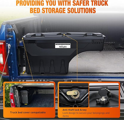Nilight Truck Bed Tool Box Left Drivers Side Truck Tool Box Fit for Chevrolet Silverado 1500 GMC Sierra 1500 2019 2020 ABS Swing Case Truck Bed Storage Box w Lockable Lid Waterproof Wheel Well Toolbox