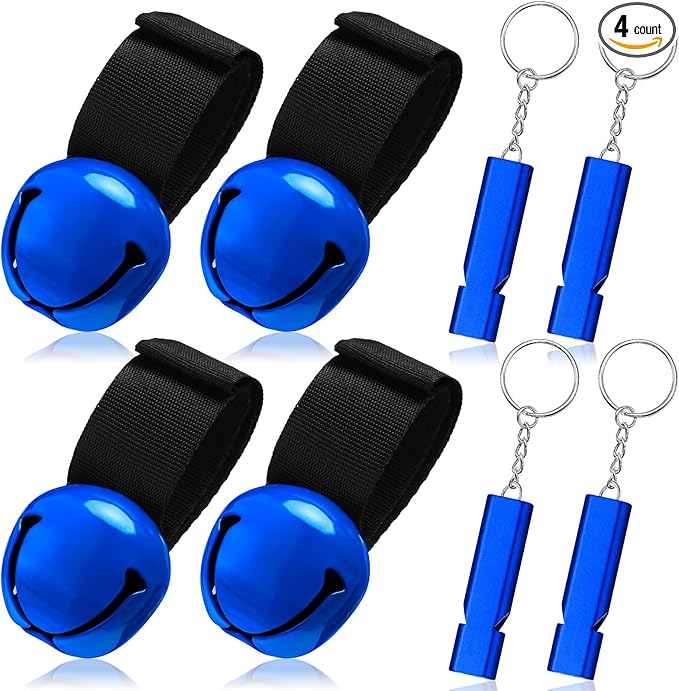 4 Sets Bear Bells with Whistle for Hiker, Loud Bear Bell with Emergency Whistle, Bear Bells for Hiking, Outdoor Camping, Survival, Biking, Fishing, Climbing, Hunting, Pet Tracker