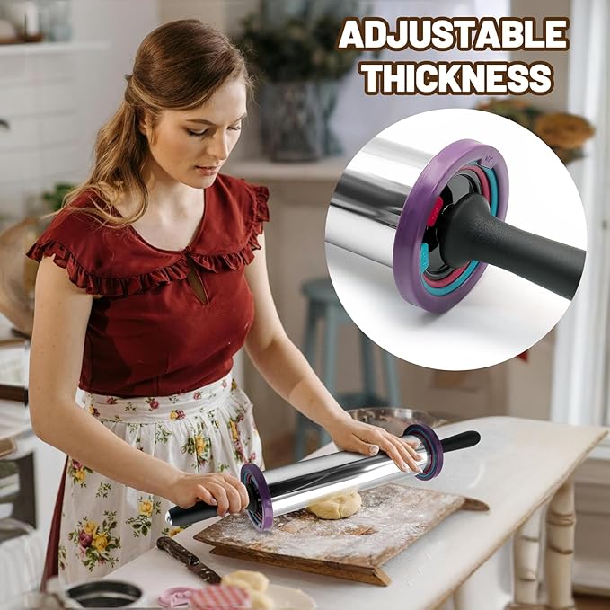 SHIKORI Rolling Pin, Adjustable Rolling Pin