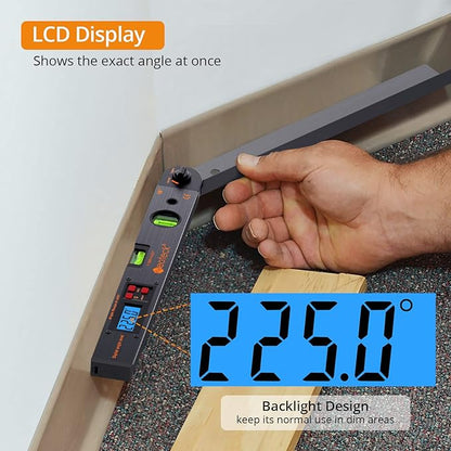 Neoteck Aluminum Digital Angle Finder Protractor 225° 16 inch Backlit LCD