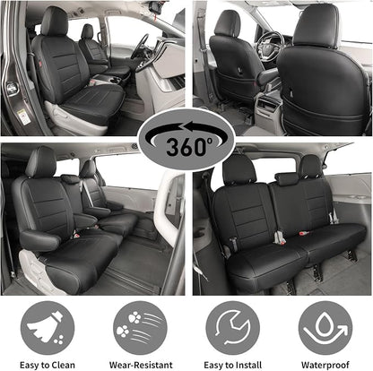 EKR Sienna Seat Covers for 2011-2020 Toyota Sienna XLE,Limited,Limited Premium,7 Seats,2nd Row Captain Seats W/Legrest,Seat Covers for SUV,Automotive Seat Cover Full Set-Three Row,Leather(Black)