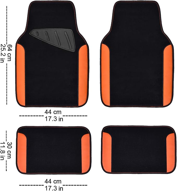 CAR PASS Waterproof Car Floor Mat, Universal Fit Car Mats with Driver Heel Pad, Leather Car Carpet, Anti-Slip Nibbed Backing Floor Mats for SUV, Vans,Sedan,Truck, Automotive Set for Women (Orange)