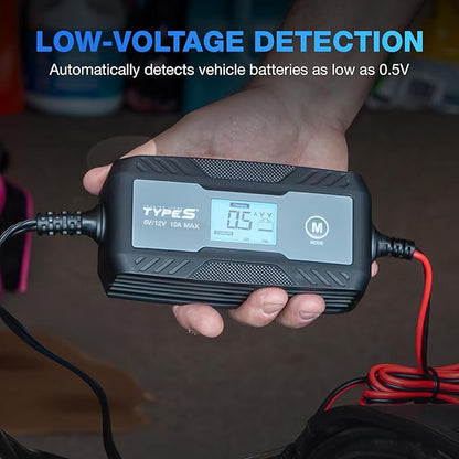 Type S 10A Smart Battery Charger & Maintainer, 6V & 12V Fully Automatic Trickle
