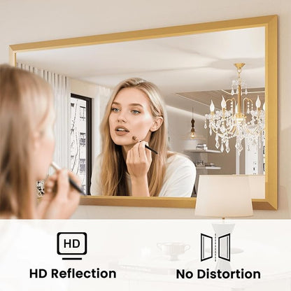 Amorho Bathroom Mirror, 40x32 Inch Gold Thick Metal Framed Wall Mirrors