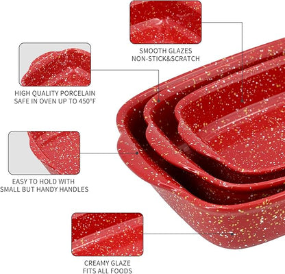 3-Pack Ceramic Lasagna Pan, Heavy-Duty Rectangular Baking Dishes, High Heat