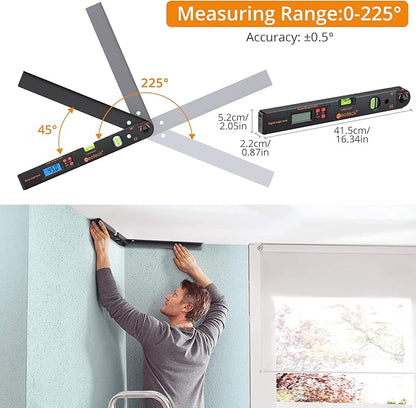 Neoteck Aluminum Digital Angle Finder Protractor 225° 16 inch Backlit LCD