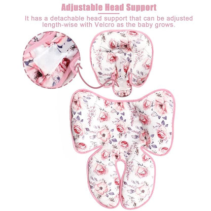 SWESEN Infant Car Seat Insert with 3 Strap Covers Set, Reversible Newborn Baby Car Seat Head Body Support for Girl, Soft 3 in 1 Baby Car Seat Cushion for Strollers, Bouncers, Swing, Pink Floral