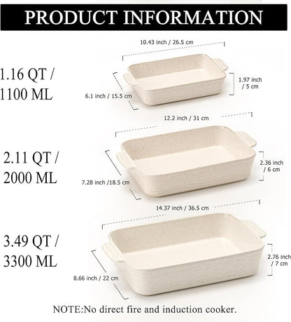 Ceramic Baking Dish Set of 3, Casserole Dishes