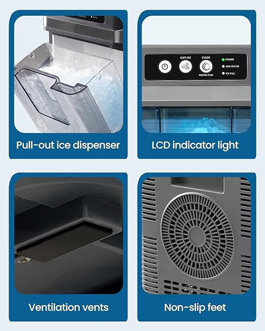 Nugget Ice Maker Countertop, Chewable Pellet Ice Machine, Portable Ice Machine