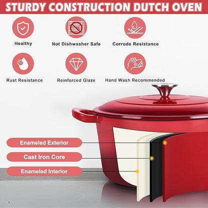 TeamFar 3qt Dutch Oven, Small Enameled Cast Iron Dutch Oven Pot