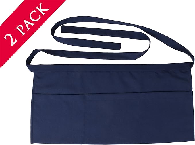 Resist water 3 big Pockets Waist Server Apron Kitchen Restaurant Unisex Half