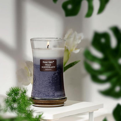 HomeLights 3-Layer Candles for Home Scented, 21.52 OZ Natural Soy Wax Scented Candles Burns Up to 100 Hours, Large Jar, Teak Mahogany