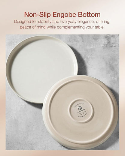 Famiware Milkyway Plates and Bowls Sets, 18 Pieces Dinnerware Sets, Reactive Glaze Dish Set, Stoneware Dishes Set for 6, Matte Beige White