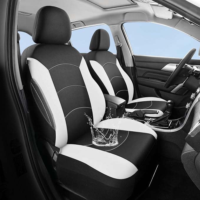 HChengkikz Car Seat Covers Full Set, Waterproof Neoprene Car Seat Covers, Airbag Compatible, All Season Protection Universal Fit Most Cars, Trucks, SUVs (Black + White)