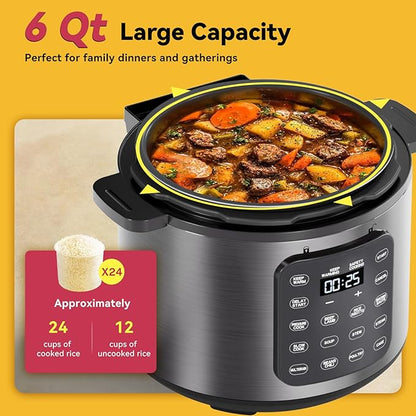 Electric Pressure Cooker 6 Quart Silver, Non-stick Pot, 9-in-1 Instant Pot