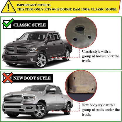 COMNOVA 6.5 Inch Running Boards Compatible with 2009-2018 Dodge Ram 1500 Quad Cab(Incl. 19-24 Classic Model) & 2010-2024 Ram 2500 3500 Quad Cab. Black Side Steps Rock Sliders Nerf Bars.