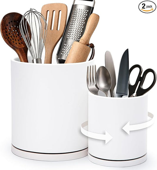 D'vine Dev 360° Rotating Utensil Holder Set – 7.2"+5" Kitchen Utensil Crocks
