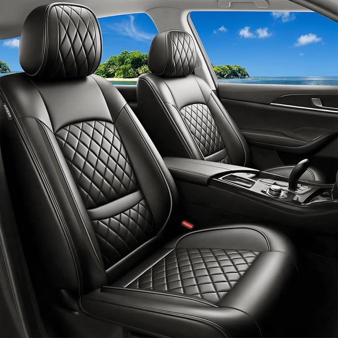 Car Seat Covers Compatible with Hyundai Kona 2018-2025 2026 - Full Set 5 Seats Luxury Leather All-Weather Seat Cushions & Protectors, Waterproof & Breathable, Airbag Compatible (Black)
