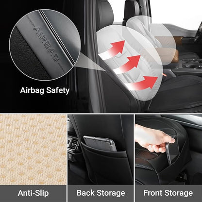Coverland Custom Truck Car Seat Covers Front Seats for [2019-2026 GMC Sierra 1500 Crew, Double Cab Front Bucket Seats Rear 40/60 Split Cushion] - Protector Water Resistant Leather [Front-Black]