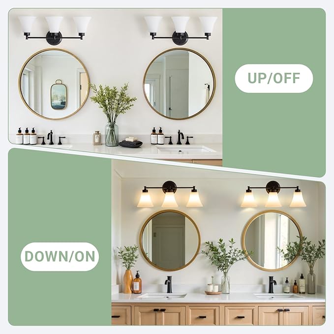 LOUSACE 3 Light Bathroom Vanity Light Matte Black Bathroom Lighting Fixtures