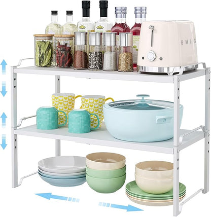 2 Pack 11” Width Expandable Kitchen Cabinet Organizer Shelves, Heavy Duty