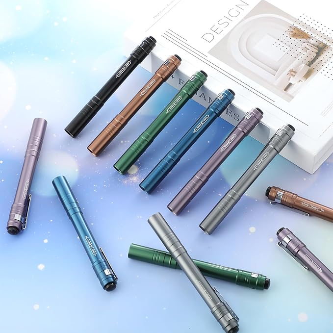 24 Pack Mini Pen Flashlights Bulk LED Pen Lights Aluminum Pocket Flashlights with Clips Small Handheld Torches Gifts for Camping Hiking Emergency Outdoor (Colorful)