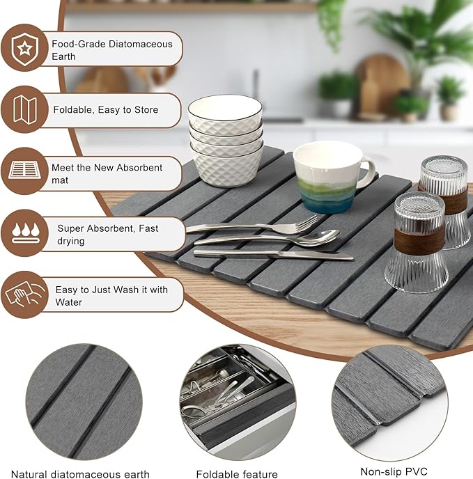 Stone Drying Mat for Kitchen Counter, Stone Bath Mat, Quick Drying Fast