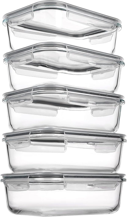 Vtopmart 5 Pack 35oz Glass Food Storage Containers with Lids, Meal Prep Containers, Airtight Reusable Lunch Container Set, Safe for Oven, Microwave, Freezer, and Dishwasher