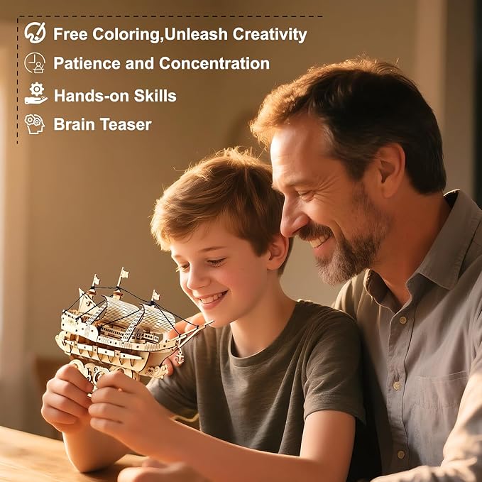 Kaptein 3D Wooden Puzzles for Adults & Teens – DIY Ship Model Kit to Build – Brain Teaser Craft – Birthday Gifts & Desk Decor