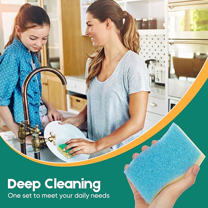 LAUNDRYLUX Scrub Sponge, 4 Pack Dual-Sided Temperature-Responsive Scrubber