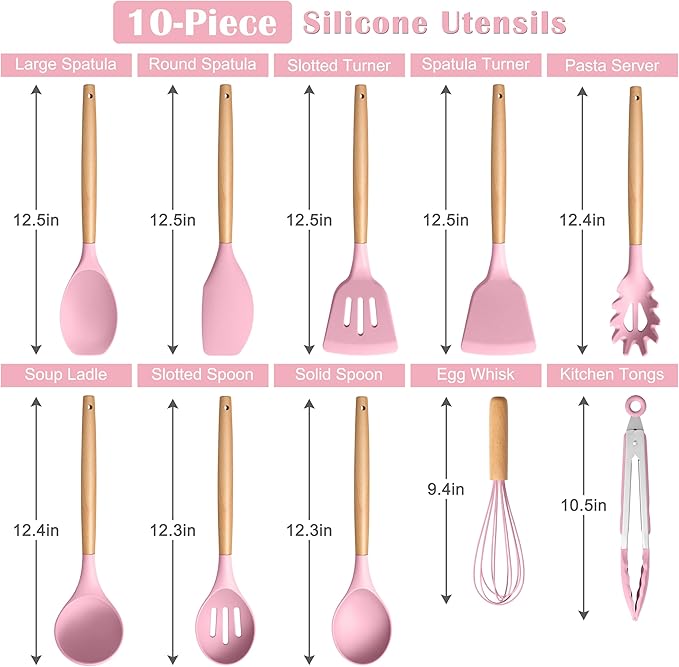 E-far Silicone Cooking Utensils Set, 10-Piece Kitchen Utensils Set