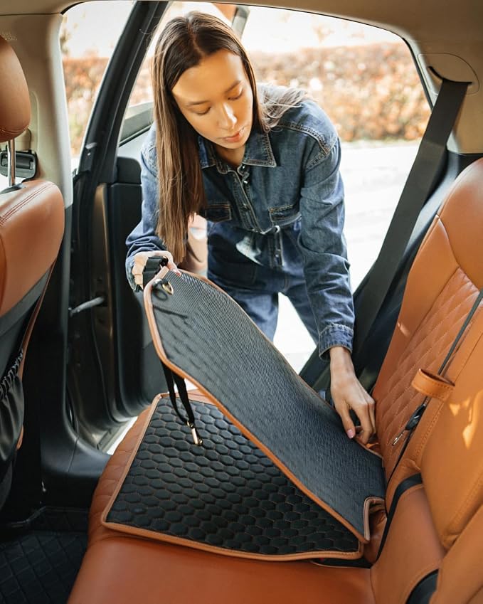 Owleys Premium Leather Car Seat Protector for Child Car Seat Cover from Dirt Scratches - Infant Car Seat Protector for Back Seat/Front Booster Seat Protector Under Baby Car Seat Waterproof 1pc Hexy