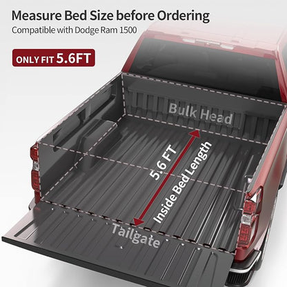oEdRo Soft Quad Fold Truck Bed Tonneau Cover Compatible with 2009-2026 Dodge Ram 1500 (Inclu. Classic & New), Fleetside 5.6 Ft Bed w/o Ram Box