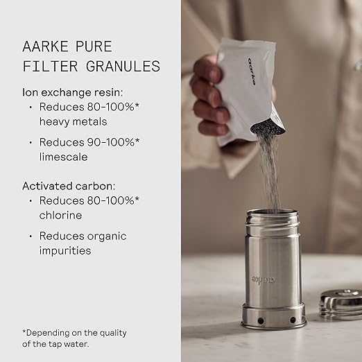 Aarke Purifier Large Glass Pitcher Bundle w/Steel Filter, 4 Pure Refill Granules