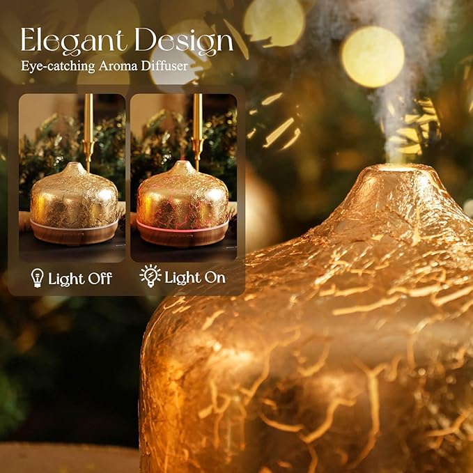 Porseme 500ml Essential Oil Diffuser Gold Plated Glass Aromatherapy Ultrasonic